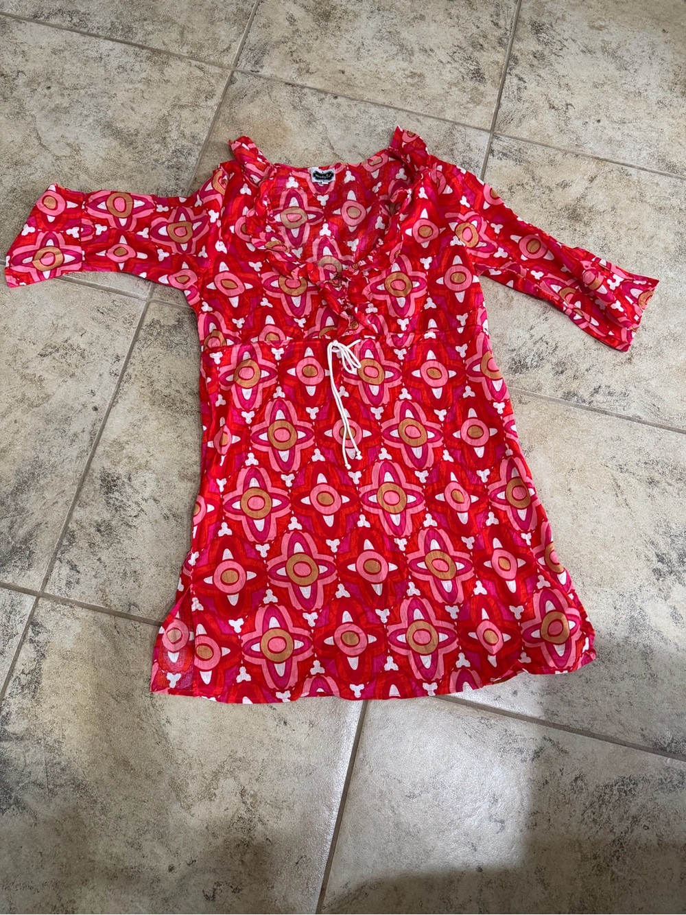 Mud Pie Red Patterned Tie-Waist Swim Coverup